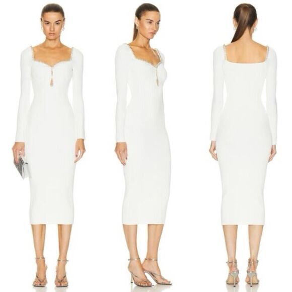 SELF-PORTRAIT Knit Diamante Midi Dress white XL - Picture 1 of 15